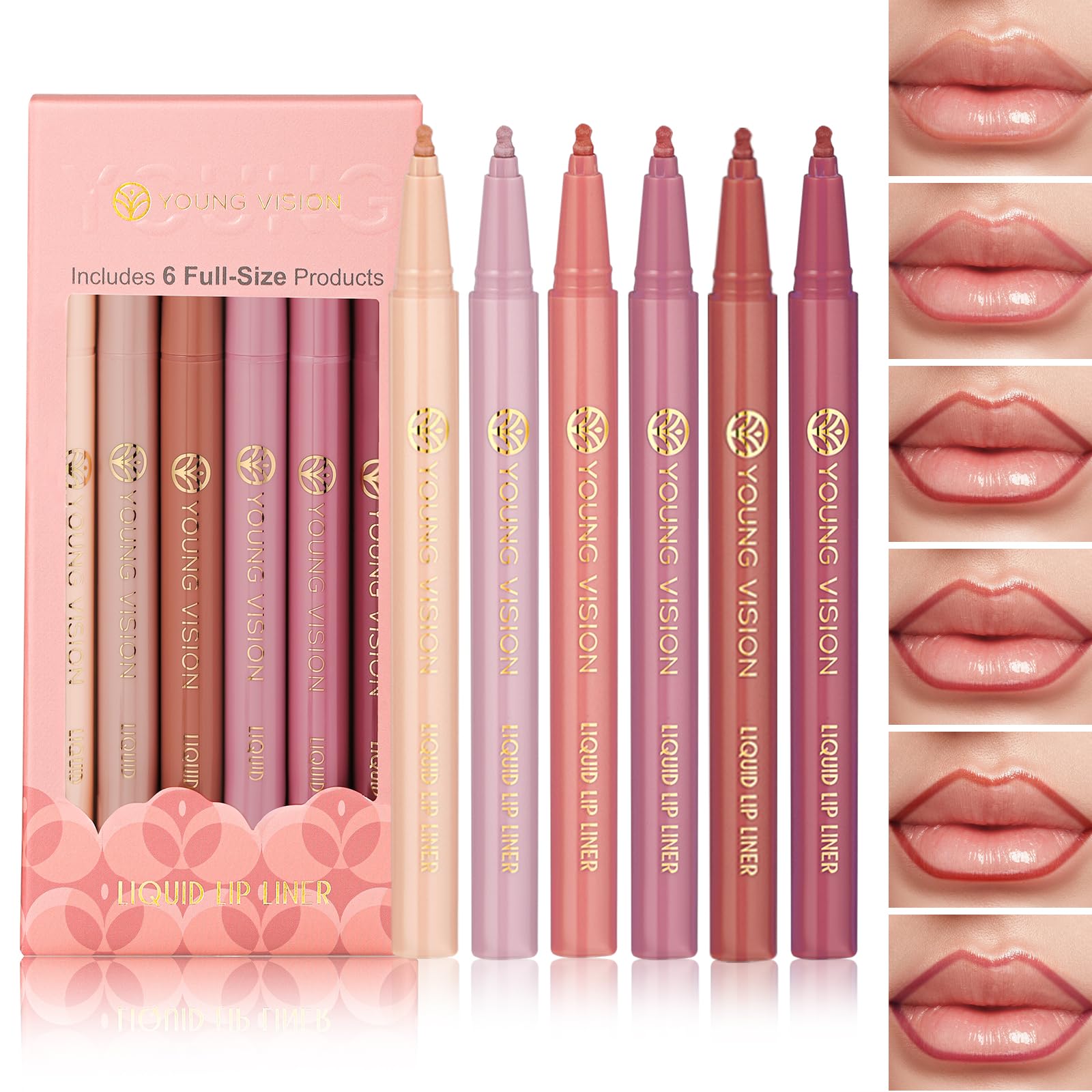 Photo 1 of YOUNG VISION 6-Pc Lip Liner Set, Gourd-Shaped Precision Tip, Long-Lasting, Smudge-Proof, Easy Glide Nude Matte Lip Contour for Women, Perfect for Precise Lip Definition, Gift Set