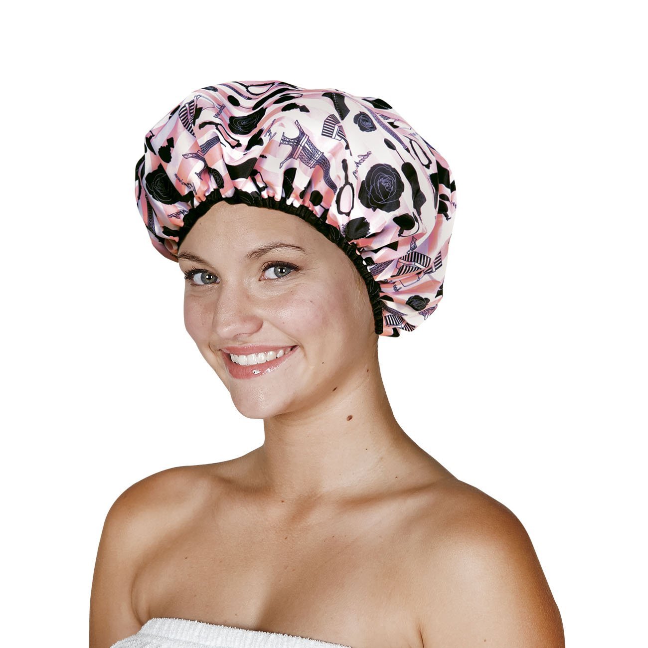 Betty Dain Socialite Collection Terry Lined Shower Cap, Waterproof Nylon Exterior, Reversible Design for Shower or Sleeping Cap, Oversized for All Hair Lengths, Elasticized Hem, Boudoir : Shower Cap For Women : Beauty