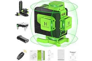Huepar Professional 16 Lines Laser Level Self Leveling with Remote Control, 4x360 Green Cross Line Laser Tool, 4D Horizontal/