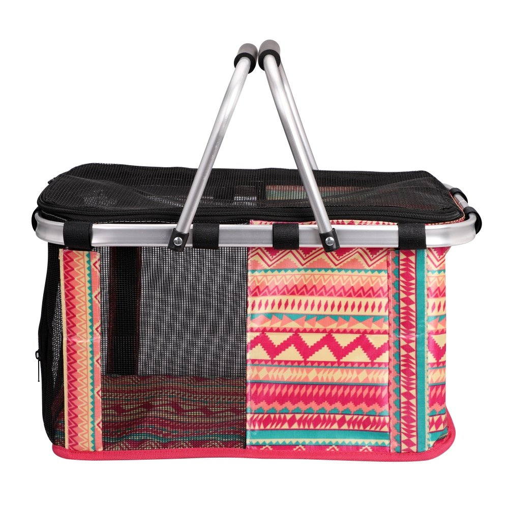 Cat Dog Carrier Collapsible Pet Carry Bag Basket Large Soft Mesh Sided Travel Transport Handbag Small Dogs Kittens Puppies Pet Carrier with Breathable Mesh Removable Firm Base (Red)