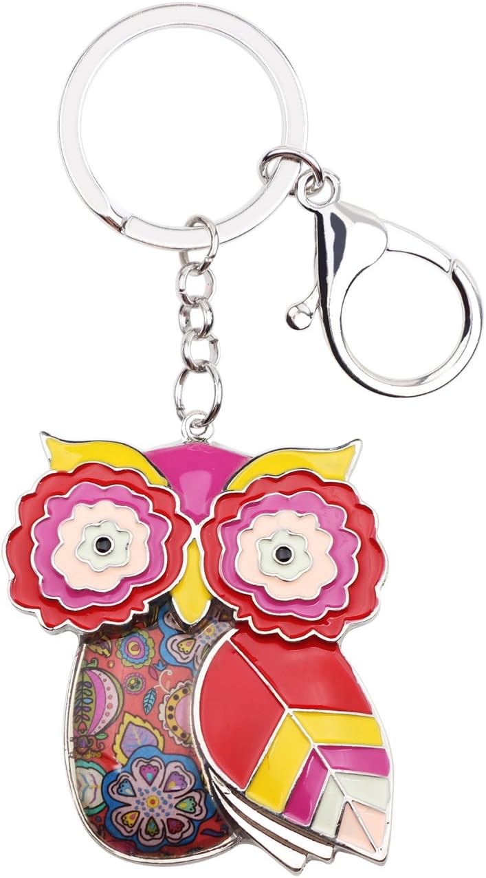 Bonsny Enamel Metal Chain Owl Key Chains For Women Car bag Charms Pendant Gifts