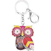 BONSNY Enamel Metal Chain Owl Key Chains For Women Car bag Charms Pendant Gifts