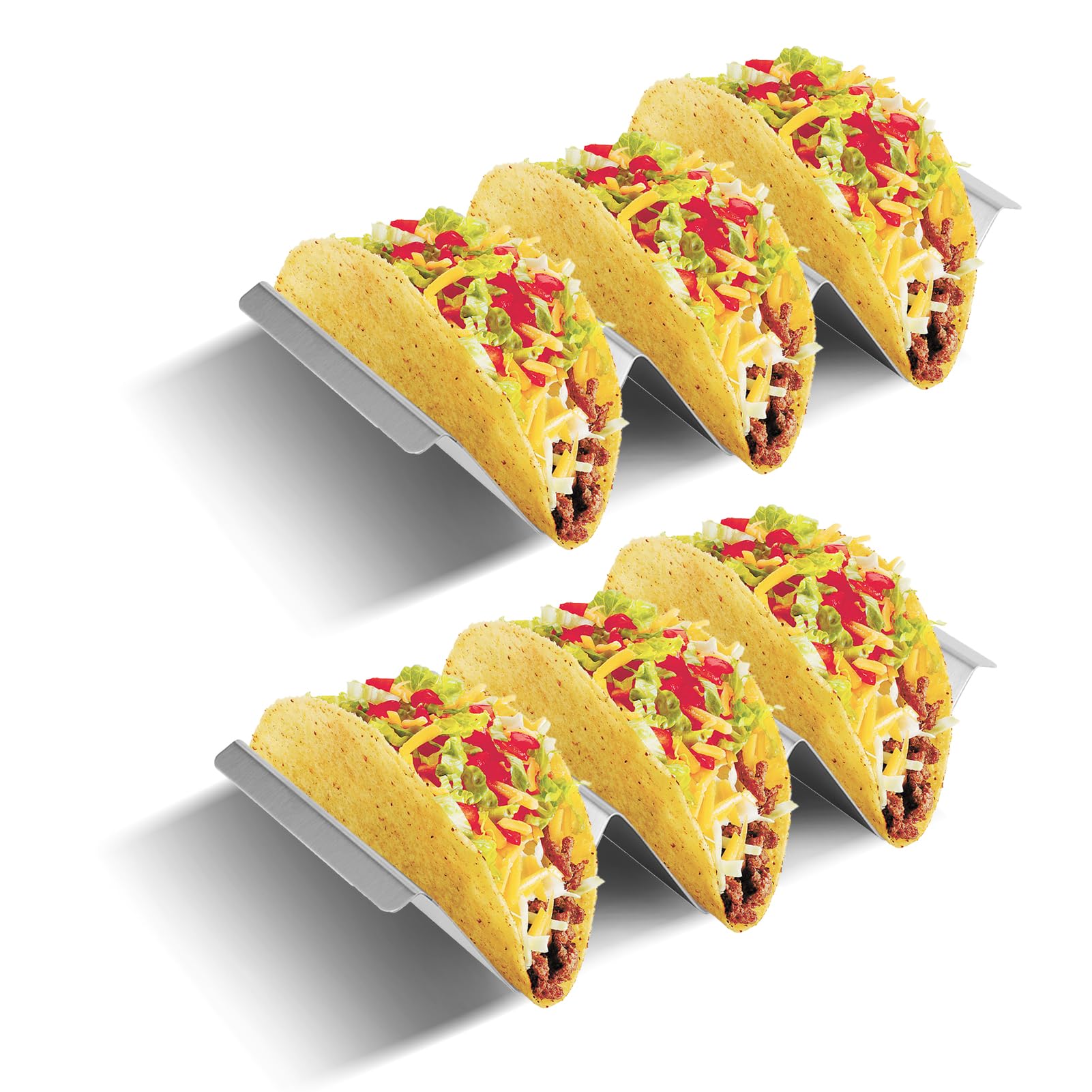 HERCHR Stainless Steel Metal Taco Holder for Taco Shells,Taco Rack Holders,Taco Holder Stands 2 Pack,Taco Tray Plates Holds Up to 3 Tacos Each,7.9x2.0x3.9inch Tortilla Pancake Holder for 3 Tacos