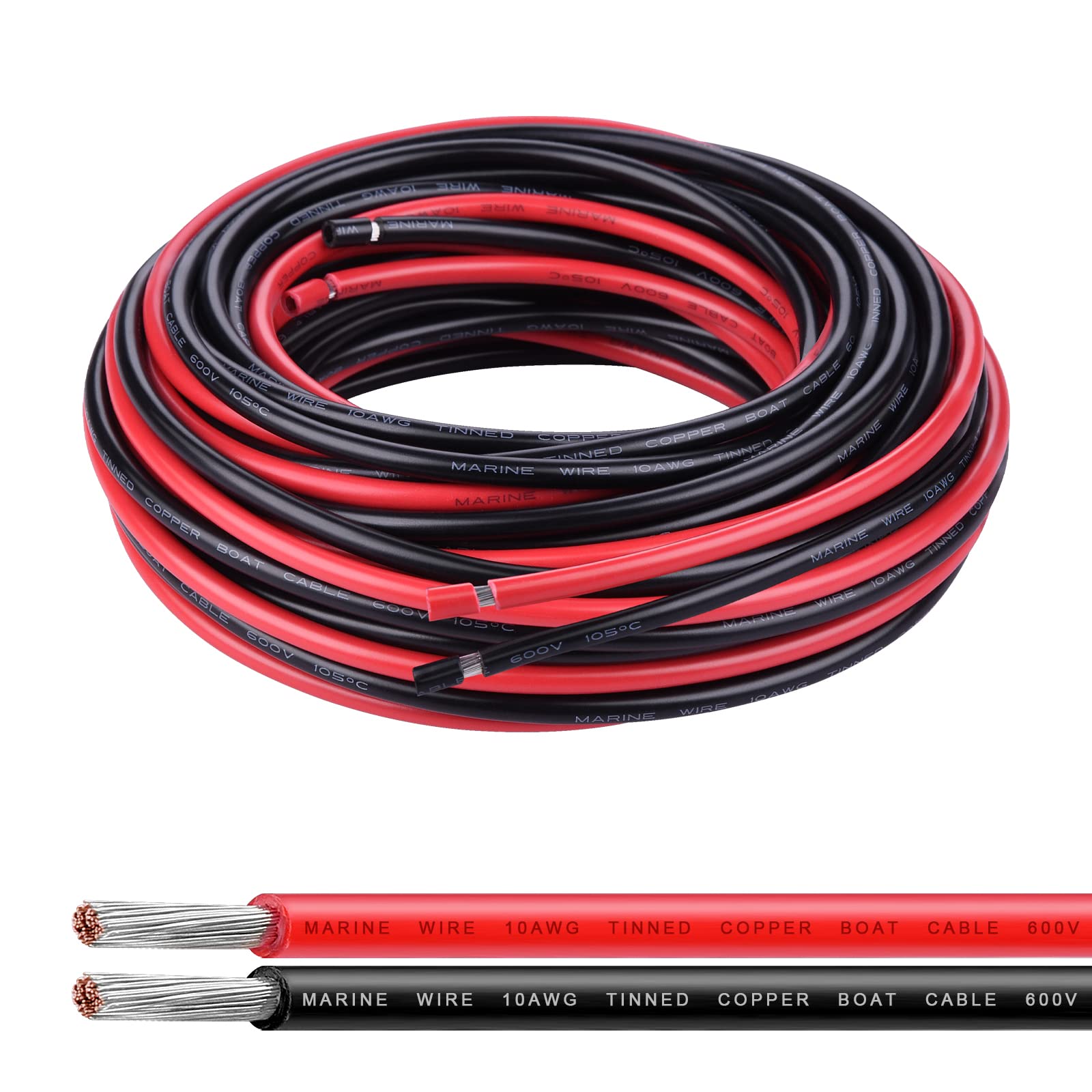 View 1 of 10 Gauge Wire,iGreely 10 AWG Tinned Copper Electrical Wire Cable, 2 Conductor Insulated Wire for Solar Panel Car Audio Automotive Marine Speaker Led Lighting-30Ft Black&30Ft Red