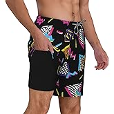 feelacle Mens Swim Trunks 9 Inch Inseam Board Shorts Beach Swimwear Bathing Suit with Compression Liner and Pockets
