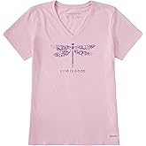 Life is Good Womens Crusher Tee Shirt, Short Sleeve Cotton Graphic T-Shirts, Wildflower Dragonfly