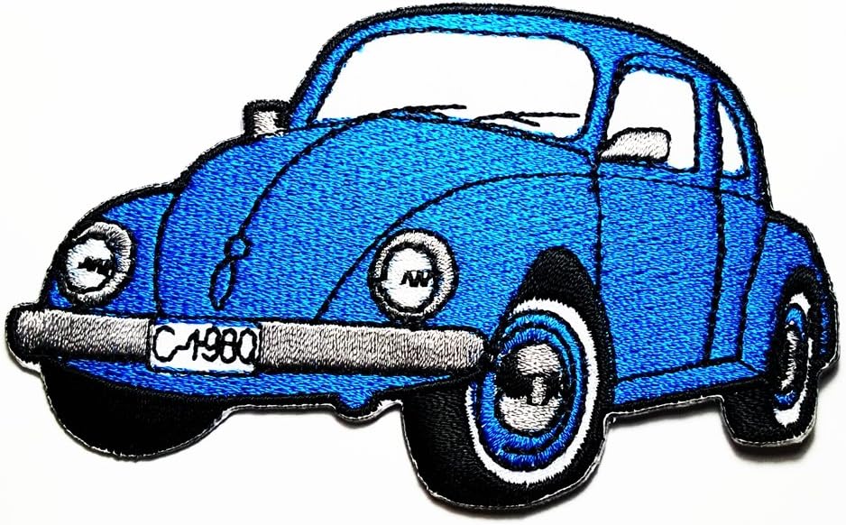 blue VW Beetle bug Retro Hippie Volkswagen Logo Patch Sew Iron on Embroidered