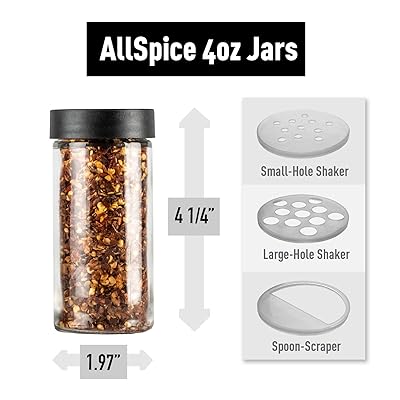 Buy Allspice 4 Ounce Glass Spice Jars Same Size As Penzeys And Spice House With Black Plastic Lids And 3 Styles Of Shaker Tops 18 Pack Online In Turkey B08d55pnxg