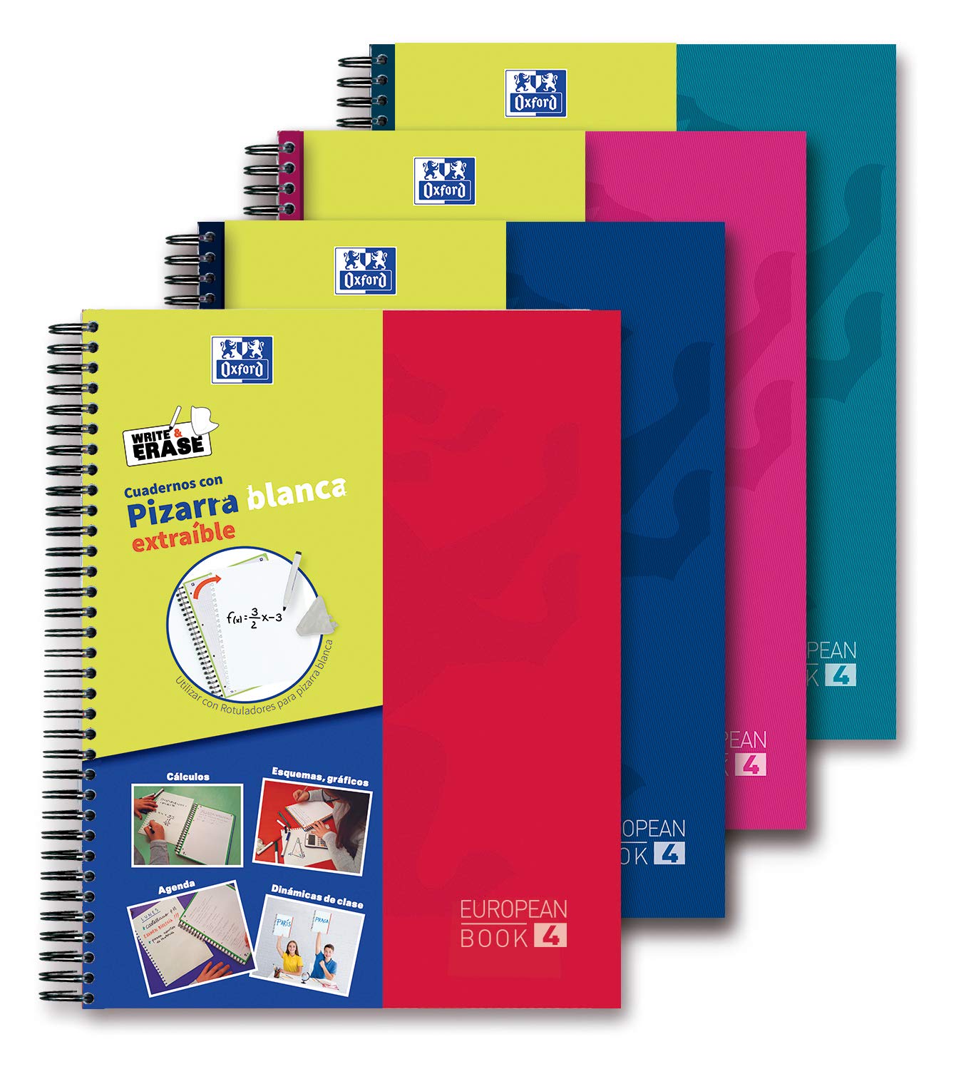 EUROPEANBOOK 5 Pack 4 Write&Erase School Classic TE A4+ 120H 5X5 with SCRIBZEE