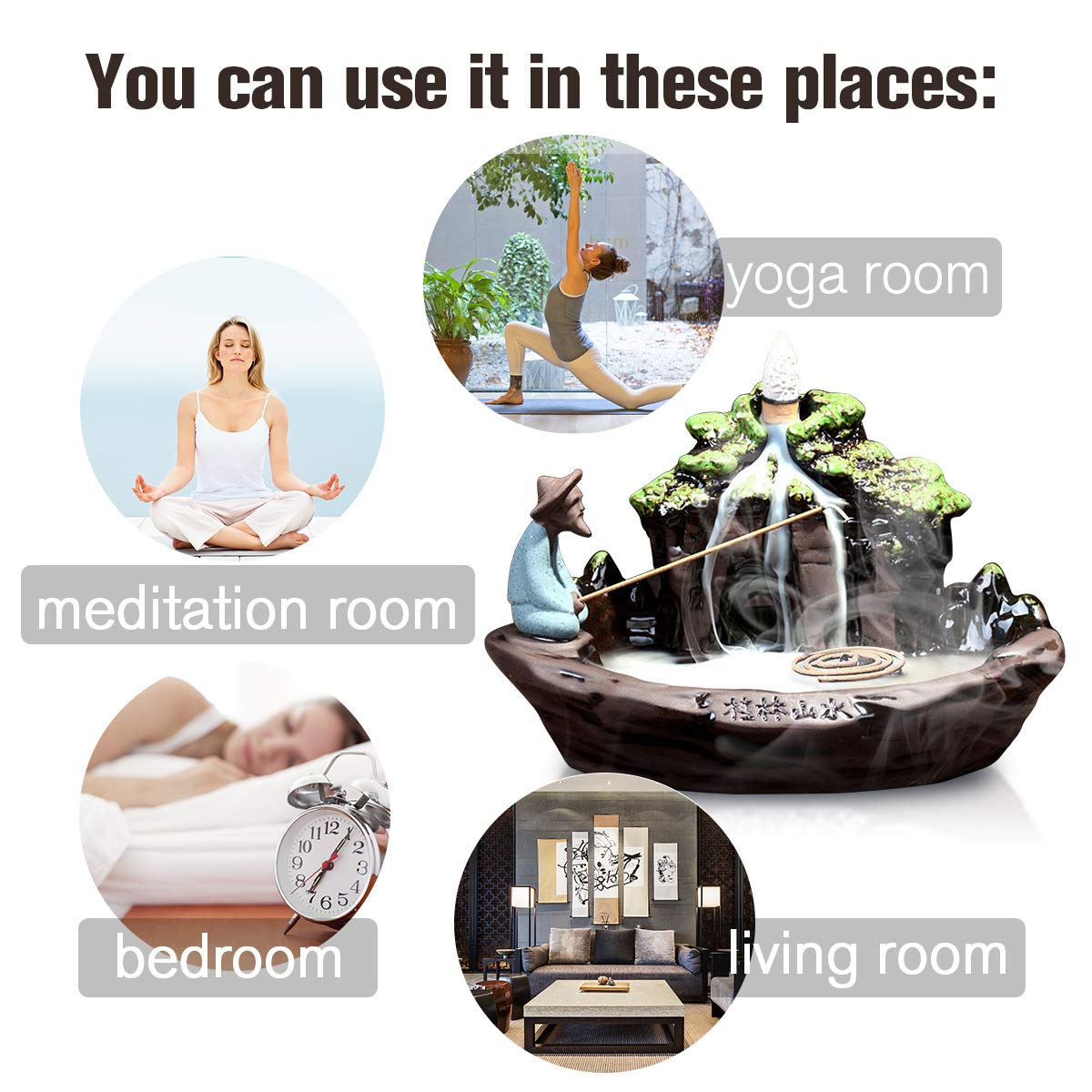 Jeteven Big Ceramic Incense Burner Backflow Incense Burner Holder + 10pcs Incense Cones Incense Stick Holder for Home Office Decor 7.48\'\'X4.53\'\'X4.72\'\'