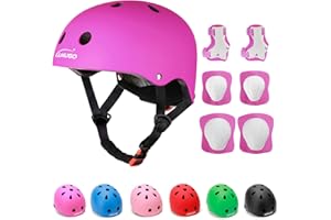 KAMUGO Kids Adjustable Helmet, with Sports Protective Gear Set Knee Elbow Wrist Pads for Toddler Age 2-8 Boys Girls, Bike Skateboard Hoverboard Scooter Rollerblading Helmet Set