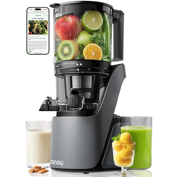 CANOLY C16 COLD PRESS JUICER, 6″ EXTRA WIDE FEED CHUTE, 3-IN-1 STRAINERS (JUICE & SORBET & NUT MILK), POWERFUL AC BRUSHLESS MOTOR, SELF PRECUT SYSTEM, JUICER MACHINES WITH BPA-FREE (SPACE GRAY)