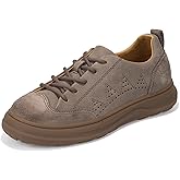 AFrown Women's Genuine Leather Shoes, Breathable Cowhide Walking Shoes with Hollow Design, Slip-Resistant Rubber Sole Oxfords, Durable Double-Stitching Casual Summer Footwear