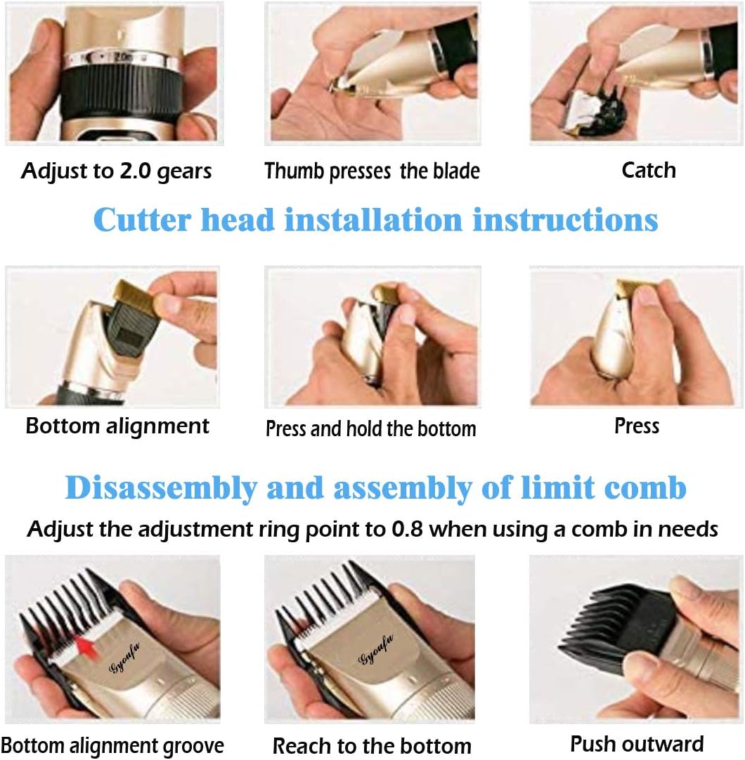 Hair Clippers for Men Hair Cutting Kit Electric Rechargeable Beard Trimmer Cordless Low Noise Beard Shaver for Pet Dogs Baby Kids with Guide Combs (Gold A1) - Image 5