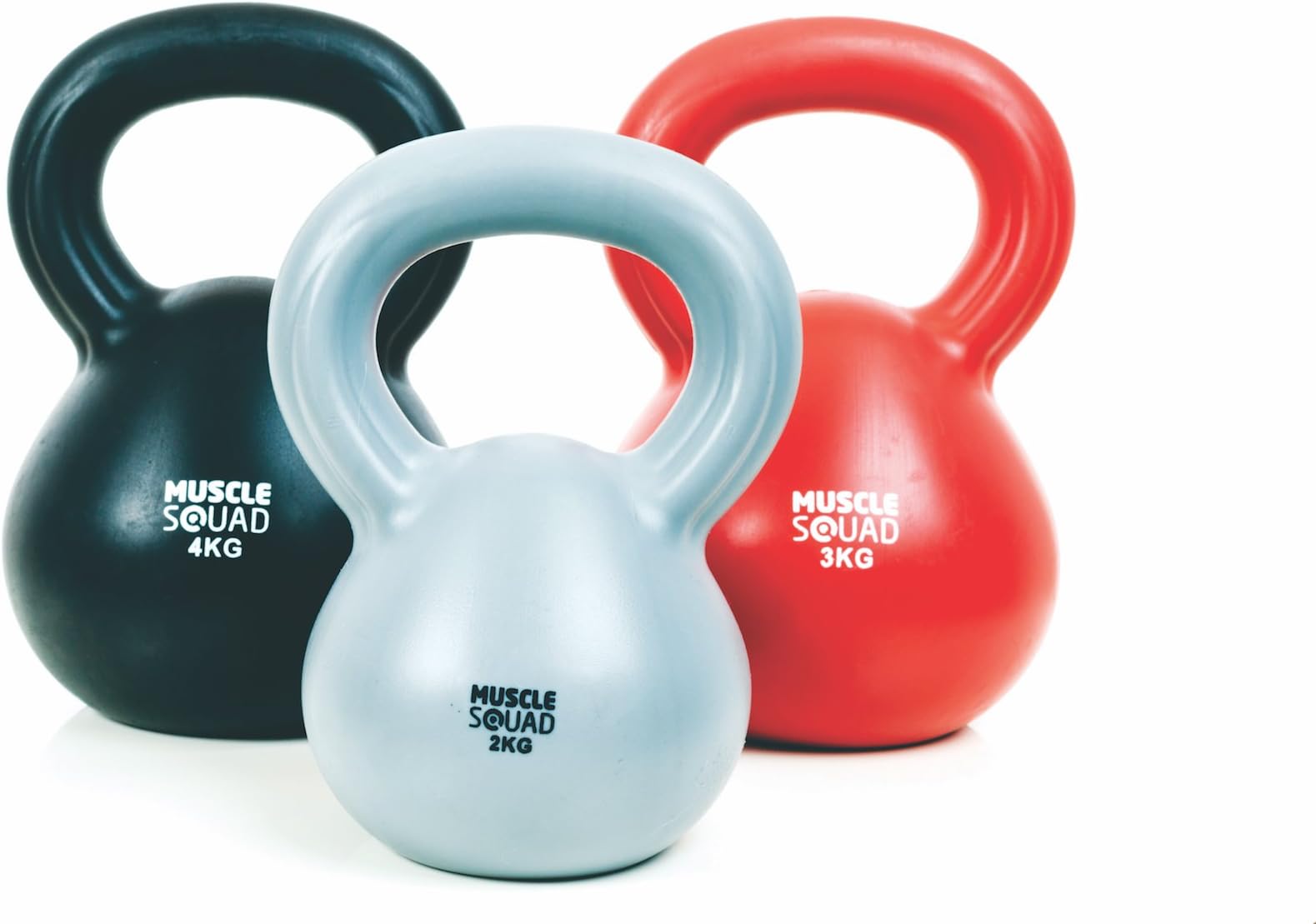 MuscleSquad 2, 3, 4 Kg Kettlebell Set - Vinyl Coated Kettlebell Weights - Kettlebell Weights Workout Equipment For Home Or Gym Use - Exercise Chart Included - Set Of 3