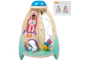 GIRAVO Wooden Montessori Rocket Ship Activity Cube for 18m+ Baby, Educational Toys for 2 Year Old Boy & Girl Birthday Gifts, Multipurpose Toddler Toy