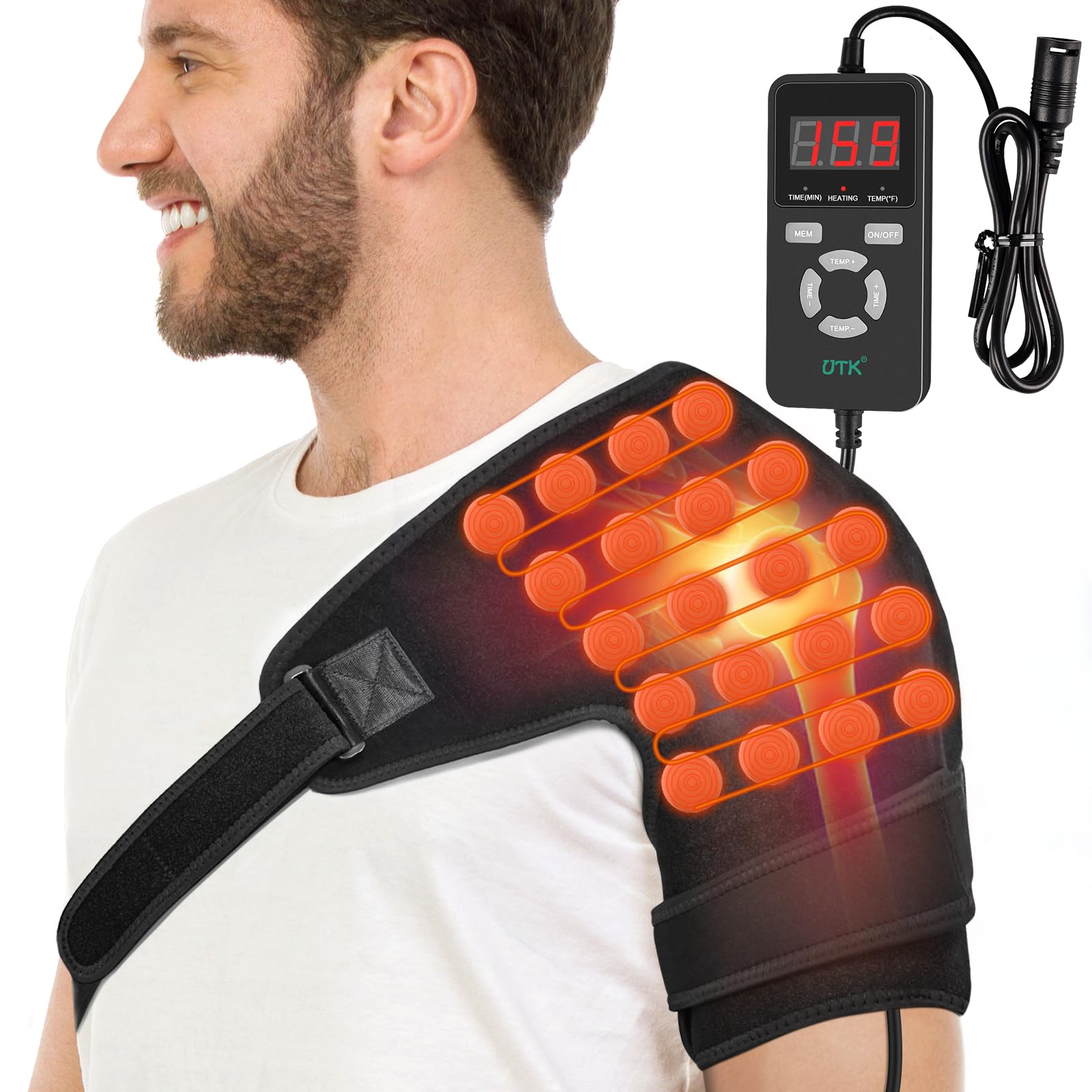 Photo 1 of UTK Shoulder Heating Pads for Rotator Cuff Pain, Far Infrared Heating Pad for Shoulder, Shoulder Wrap with Natural Jade & Auto Shut Off & Smart Controller, Larger Size Shoulder Straps Gifts for Men