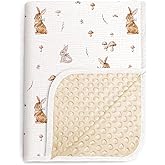 lulumoon Baby Blankets for Newborn Unisex: Thermal Minky Dotted Backing with Bunny Print - Muslin Receiving Blanket for Baby Essential & Registry Gift 30"x40"(Bunny)