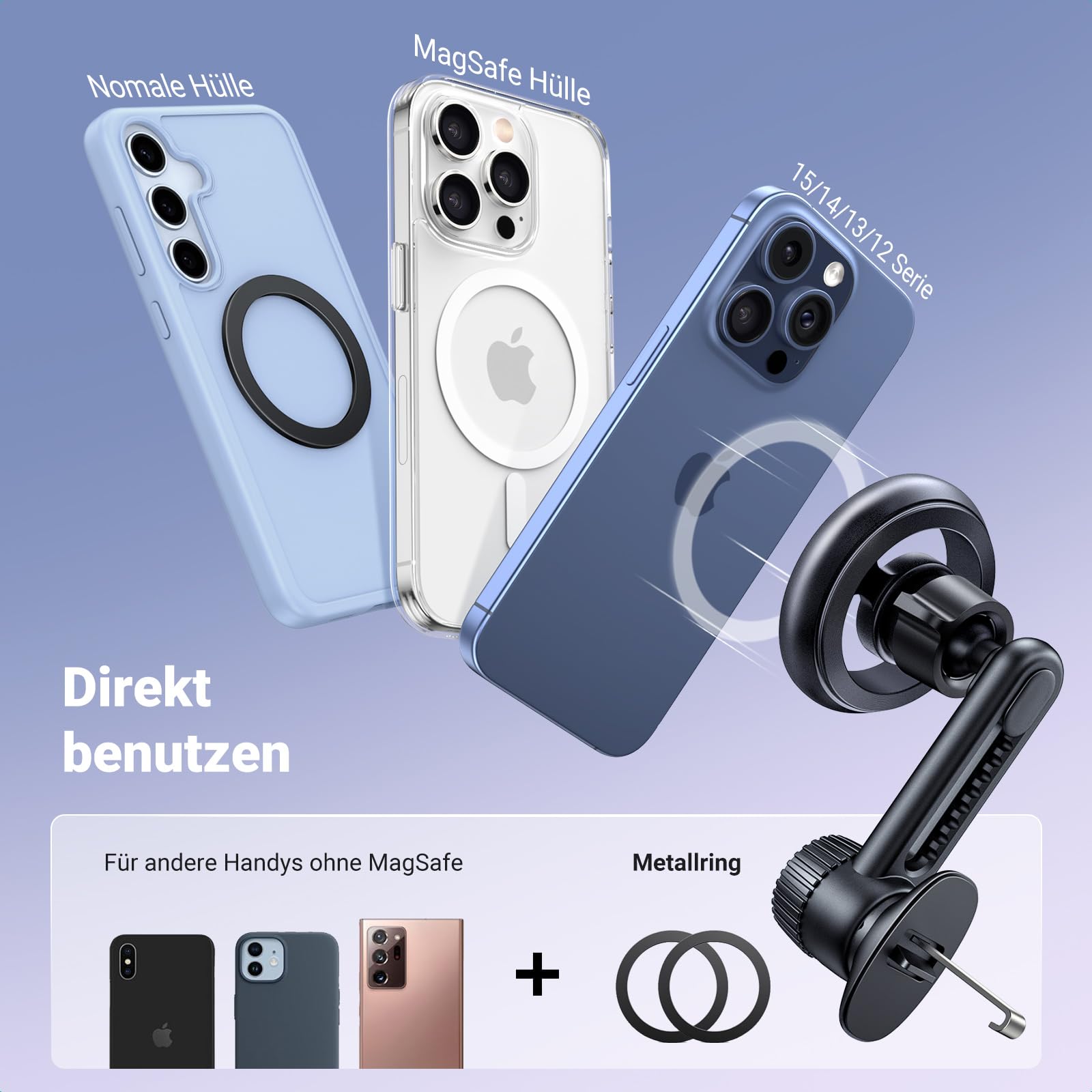 UGREEN MagSafe Autohalterung [Anti-Fall, Magnetverschluss] Handyhalterung Auto Magnet Kfz Handyhalterung für lüftung kompatibel mit iPhone 17 16 15 14 13 12 Pro Max Plus Mini, MagSafe Hülle 4