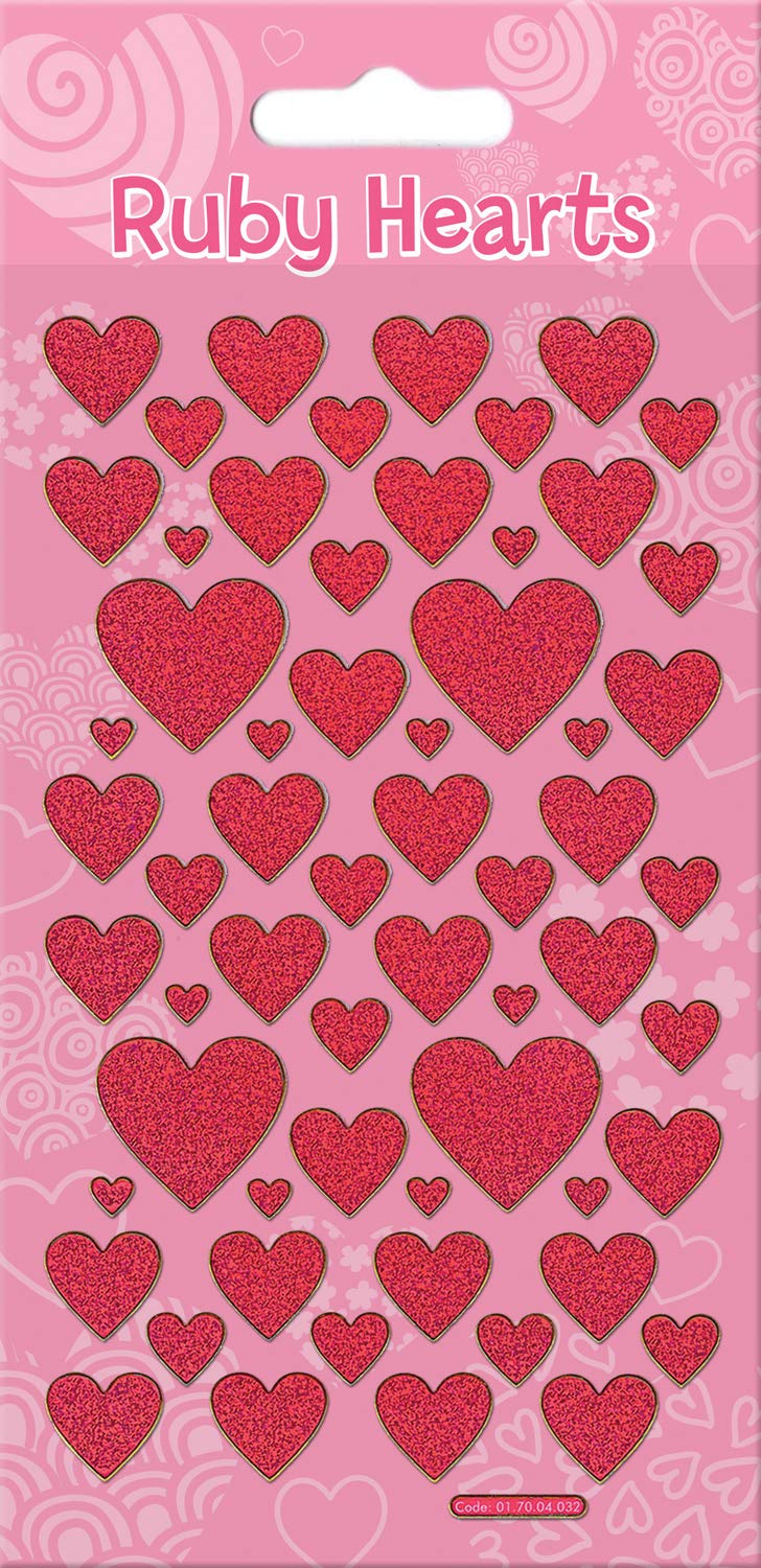 Paper Projects 01.70.04.049 Ruby Hearts Sparkly Reusable Stickers, Pink, 19.5cm x 9.5cm