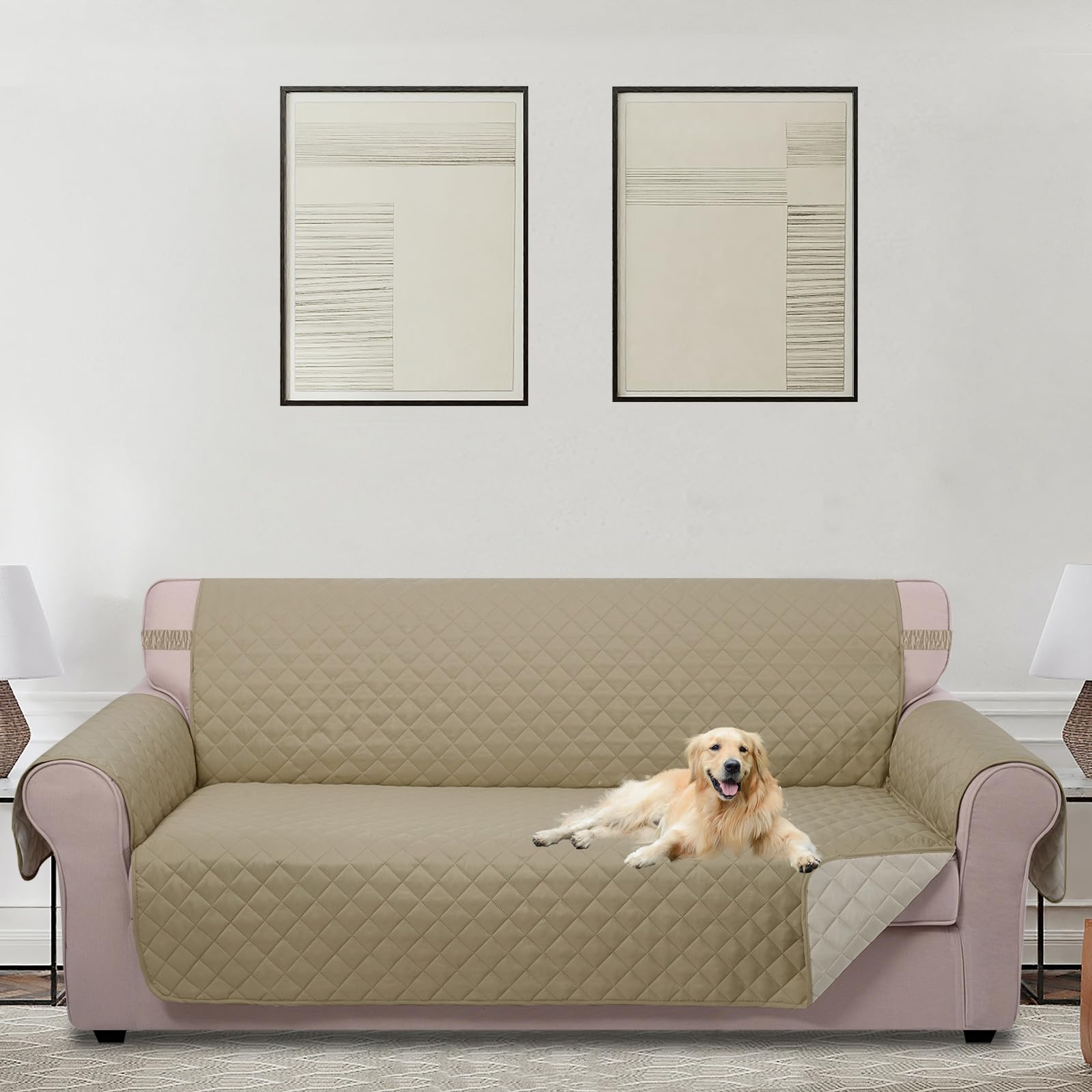 Photo 1 of U-NICE HOME Reversible Sofa Cover Couch Cover for Dogs with Elastic Straps Water Resistant Furniture Protector for Pets Couch Cover for 3 Cushion Couch (Sofa, Light Camel/Beige)
