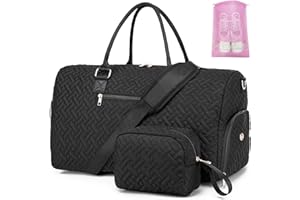 BAVERGE Duffle Bag for Travel, Weekender Bag with Shoe Compartment, Carry On Overnight Bag for Women with Toiletry Bag, 50L Gym Bag with Wet Pocket, Hospital Bags for Labor and Delivery Black
