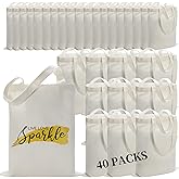 WHEATHUSK 40 Pieces Sublimation Canvas Tote Bags Bulk Blank Tote Bags Screen Printing Reusable Polyester Grocery Bags for Sublimation Heat Transfer Vinyl DIY Crafting White, 14x16 Inch