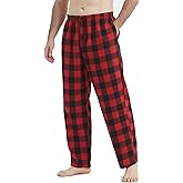 Jveyvth Mens Pajama Pants Flannel Cotton Plaid Sleep & Lounge Pants, PJ Bottoms with Pockets and Button Fly
