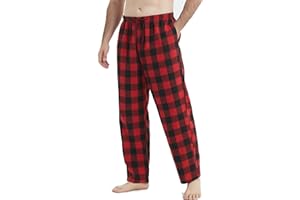 Jveyvth Mens Pajama Pants Flannel Cotton Plaid Sleep & Lounge Pants, PJ Bottoms with Pockets and Button Fly