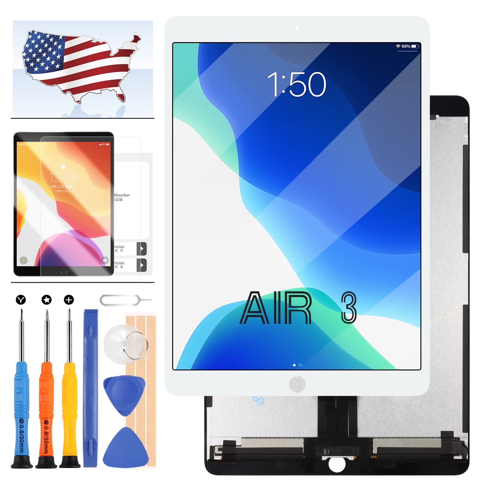 Photo 1 of LCD Screen for iPad Air 3 Screen Replacement for iPAD Air 3rd Gen 2019 LCD Display Touch Glass Digitizer Assembly A2152 A2123 A2154 A2152 Tablet Repair Kit (No HomeButton) (White)