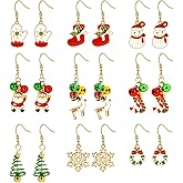 9 Pairs Christmas Earrings for Women, Christmas Drop Dangle Earrings Set, Christmas Tree Snowflake Snowman Santa Claus Hook Earrings Holiday Festive Party Jewelry Gifts
