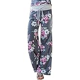 iChunhua Women's Comfy Stretch Floral Print Drawstring Palazzo Wide Leg Lounge Pant