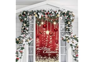 IMISHM Retro Christmas Door Cover Christmas Door Decorations Large Hanging Balls Backdrop Front Door Decorations for Holiday Xmas Decor