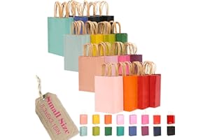 qiqee 100Pcs Paper Gift Bags with Handles - 8.3"x6"x3.15" Kraft Small Party Bags - 16 Solid Colors