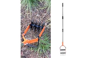 Masyrt Adjustable Stainless Steel Garden Soil Cultivator Hand Tiller Tool with Weeding Blade for Soil Loosening, Reseeding an