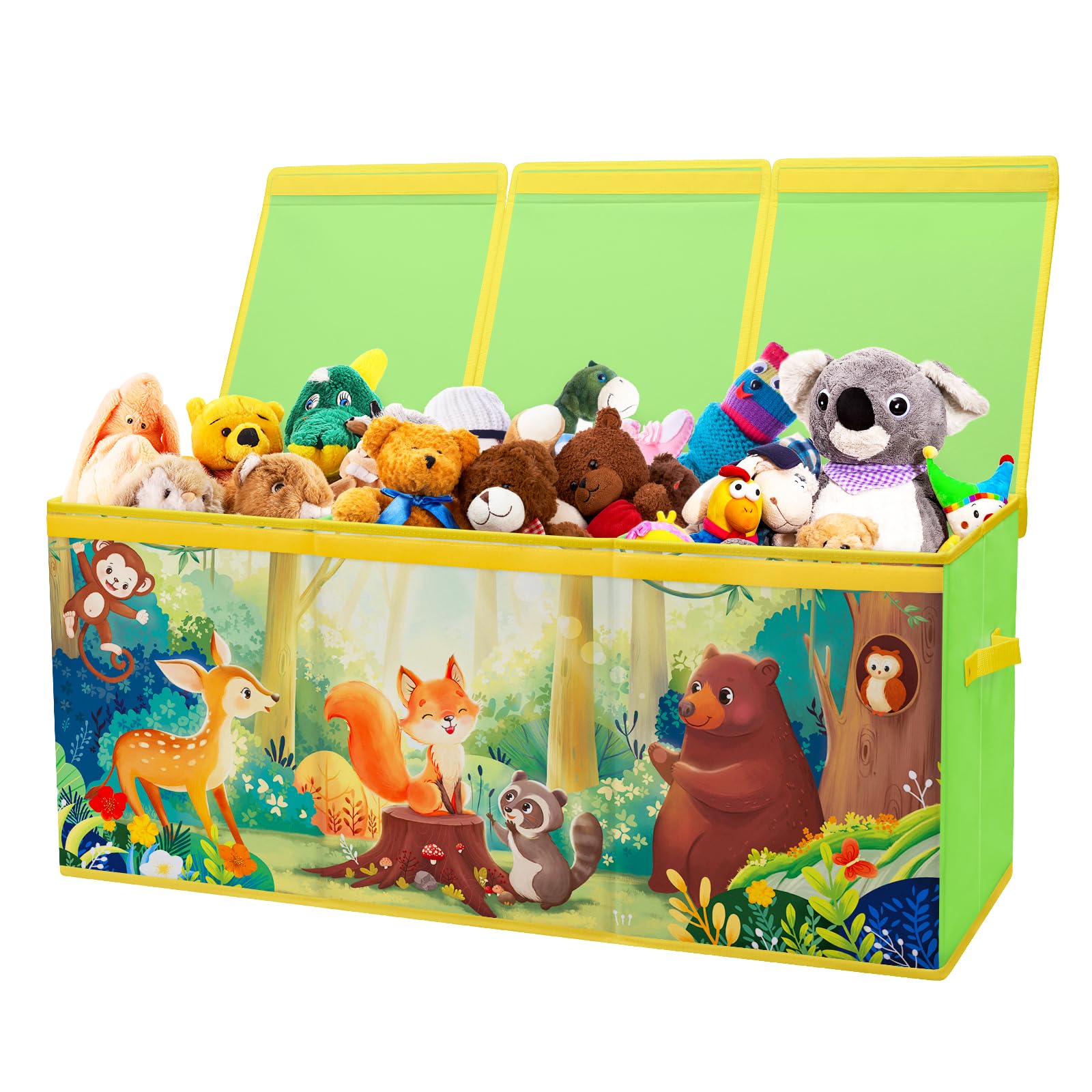 Decalsweet Extra Large Kids Toy Storage Box with Lid,Foldable Oxford Toy Storage Organizer Box for Boys Girls-96×32×40cm-Lightweight Toy Chest with Handles for Bedroom Nursery,Forest Animal