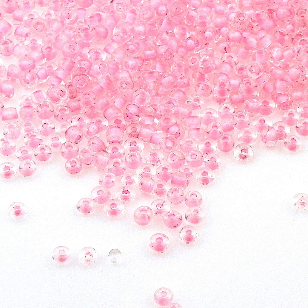 3300 Pieces Glass Seed Beads 3 mm Inner Colour Set, 8 Colours, 8/0, Pony Beads, Mini Children's Beads, Inside Colour Seed Beads (Pink)