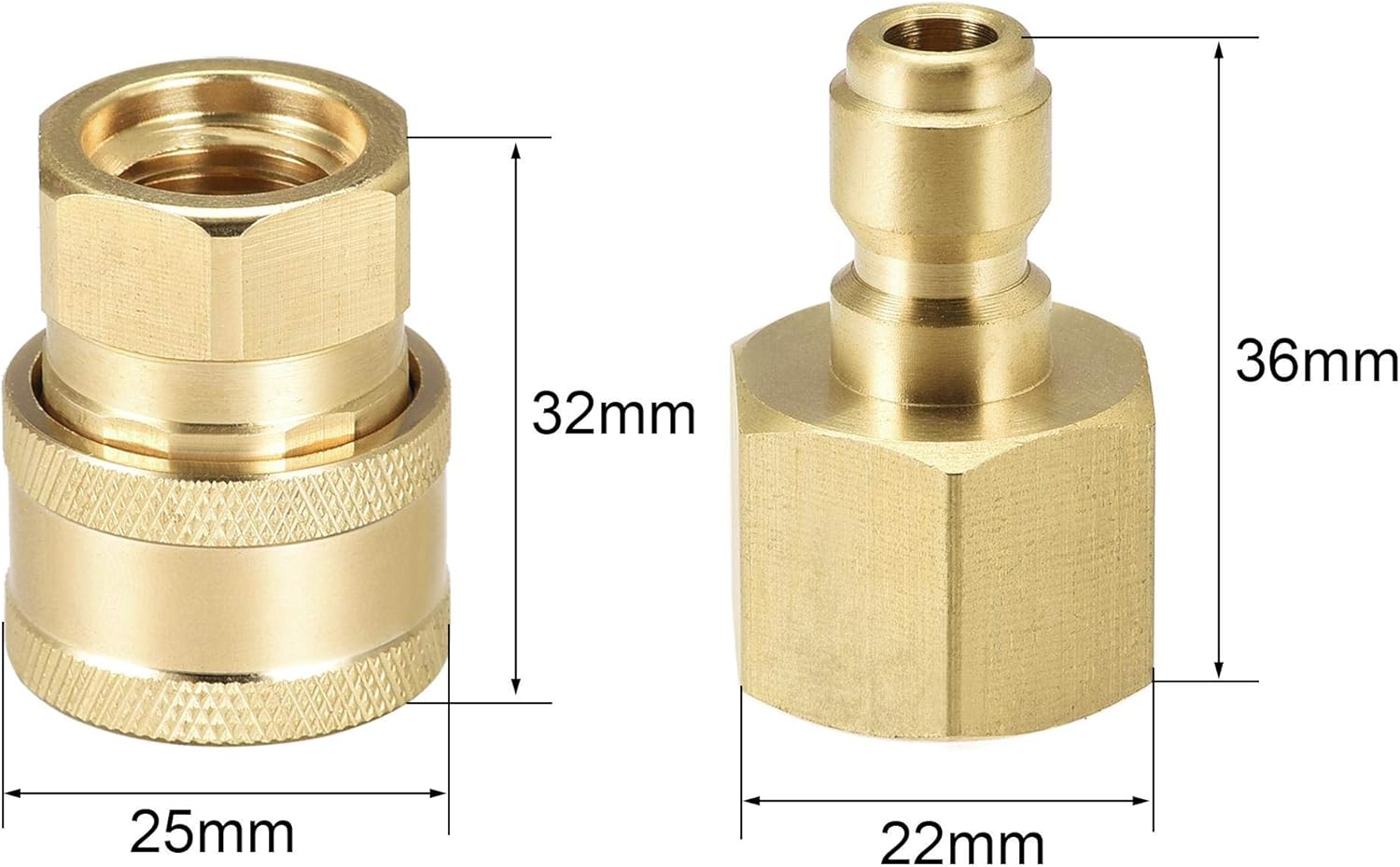 sourcing map Garden Hose Brass Quick Connect Set Fittings M18 & M14x1.5 Female Thread Water Hose Connectors Pressure Washer Adapter - Image 3