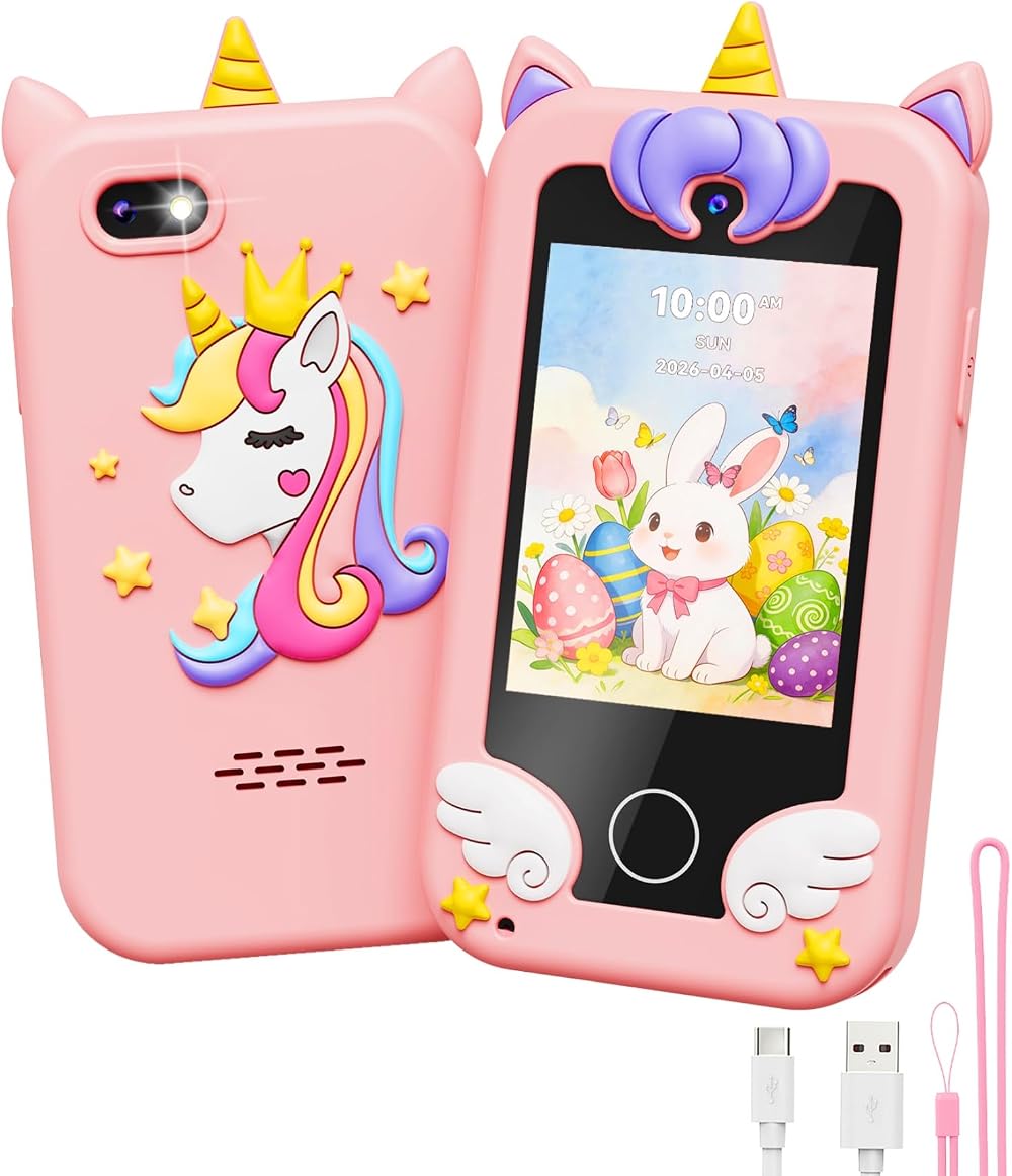 UCIDCI Kids Smart Phone Toy with Dual Cameras 4 Inch IPS 13 Games Learning