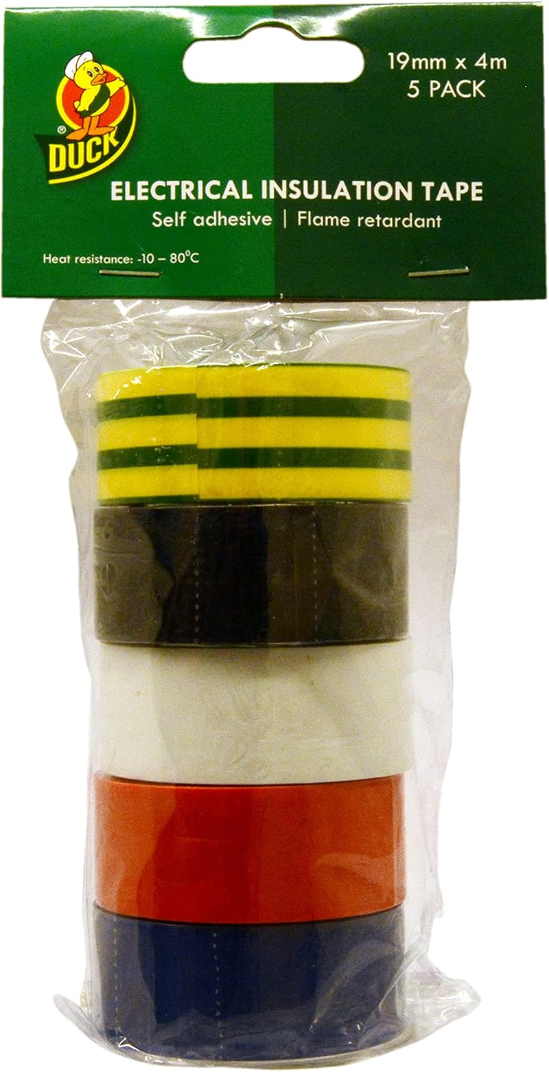 Duck Tape Insulating Electrical Tape Multipack 19mm x 4m Black White Red Blue