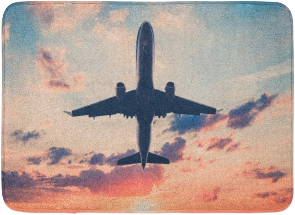 Amazon Com Emvency Doormats Bath Rugs Outdoor Indoor Door Mat Pink Aviation Airplane On Sunset Sky Aircraft Jet Scenic Colorful Commercial Bathroom Decor Rug Bath Mat 16 X 24 Kitchen Dining
