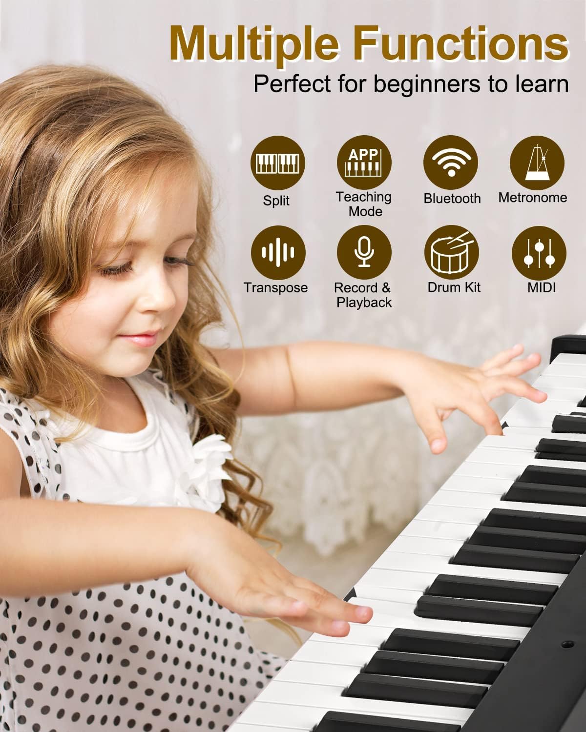 Folding Piano, Portable 88 Key Full Size Foldable Keyboard Piano Semi-Weighted Bluetooth with Light up Keys, Sustain Pedal and Handbag, Black, by Vangoa