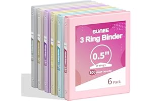 SUNEE 1/2 Inch Binders 3 Ring 6 Pack, 3 Ring Binders Clear View PVC-Free Bulk (Fit 8.5x11 Inches) for School or Office Suppli