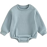 Doqcey Baby Boy Girl Fleece Sweatshirt Romper Solid Color Long Sleeve Sweater Bubble Onesie Warm Fall Winter Clothes