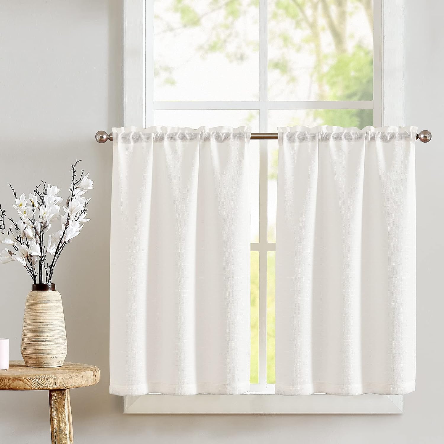 Window Treatments - jinchan White 24 Inch Tier Short Window Curtain Set for Kitchen Living Room Linen Textured for Cafe for Bathroom Farmhouse Country Light Filtering with Rod Pocket 2 Panels