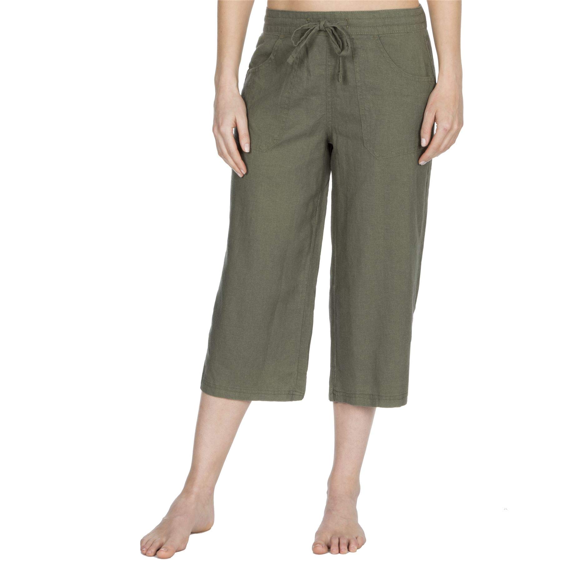 Style It UpWomens Linen Trouser - Ladies 3/4th Length Casual Khaki Cargo Pants - Lightweight and Comfortable Linens - Ideal for Summer, Beach and Holidays