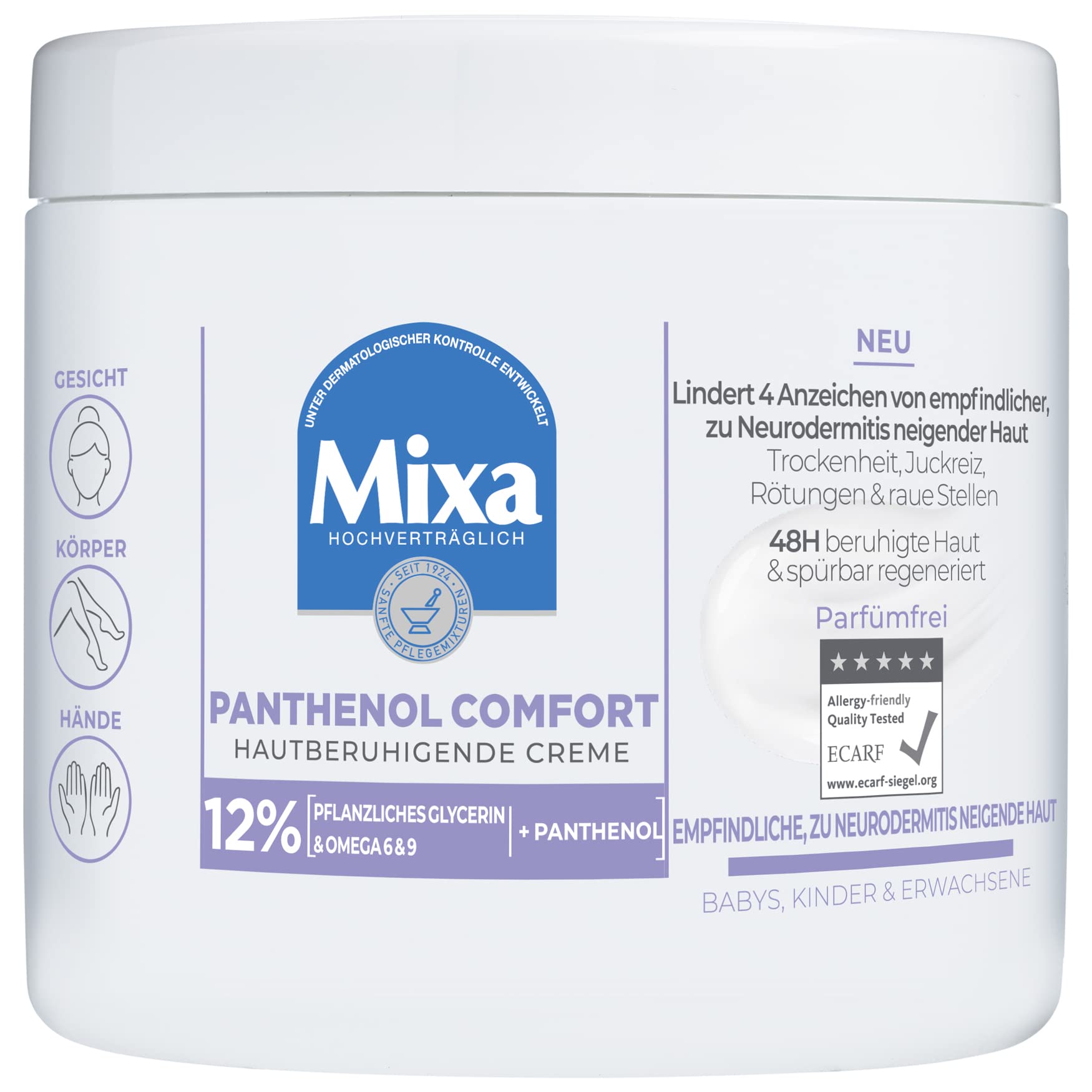 Mixa Panthenol Skin Soothing Cream with Panthenol, Care Cream for Dry, Sensitive and Neurodermatitis-Prone Skin, Wound Healing Cream for Redness and Itching, Panthenol Comfort, 400 ml