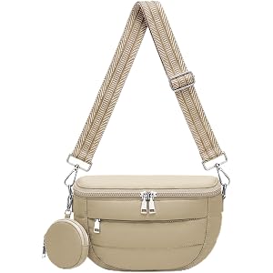 Fiiuos Crossbody Bum Bag for Women, Lightweight Puffy Purse Travel Khaki | Crossbody Bum Bag with Detachable Coin Pouch, 4 RF