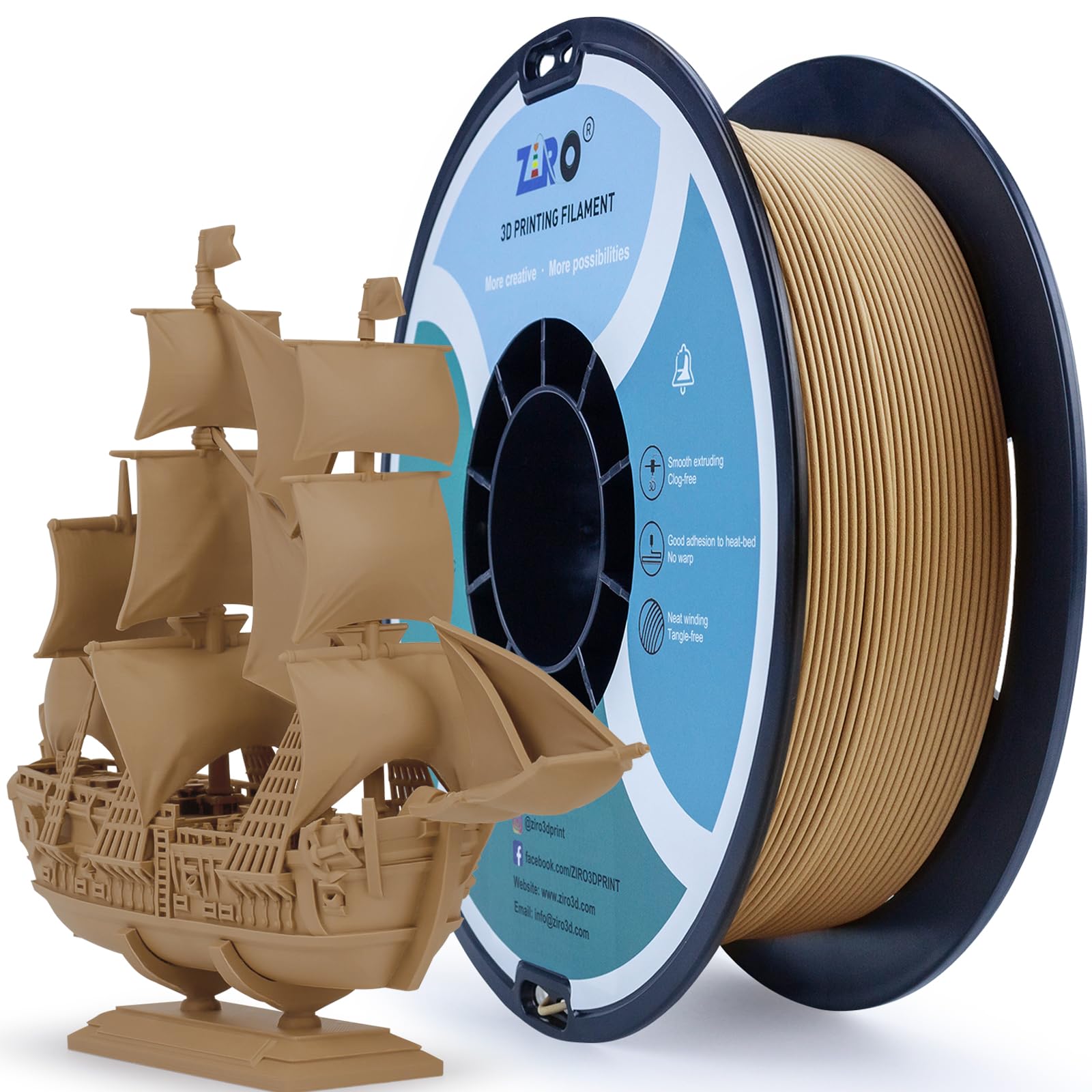 ZIRO Matte PLA Filament 1.75mm, Matte PLA 1KG 3D Printer Filament, High Toughness PLA, Dimensional Accuracy +/- 0.03mm, Matte Wood