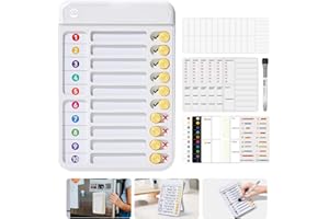 OWLPRINCE Magnetic Chore Chart for Kids, ADHD Tools for Kids to Do List Checklist Task Board Routine Chart Planning Board for Fridge with 10 Sliders and Magnetic Marker - White